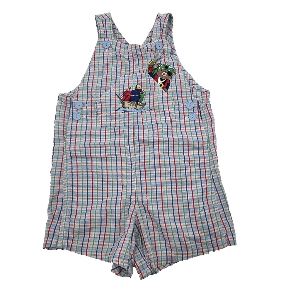 VTG Samara Baby Romper 4T Plaid Seersucker Nautical Boat Piartes Summer Outfit